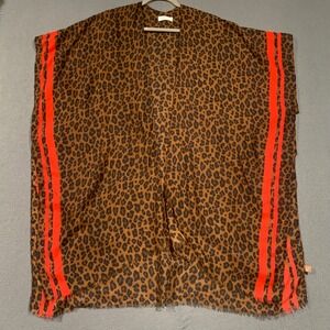 Janice Apparel Leopard Print Kimono Brown Red Stripe Open Front Viscose Cotton